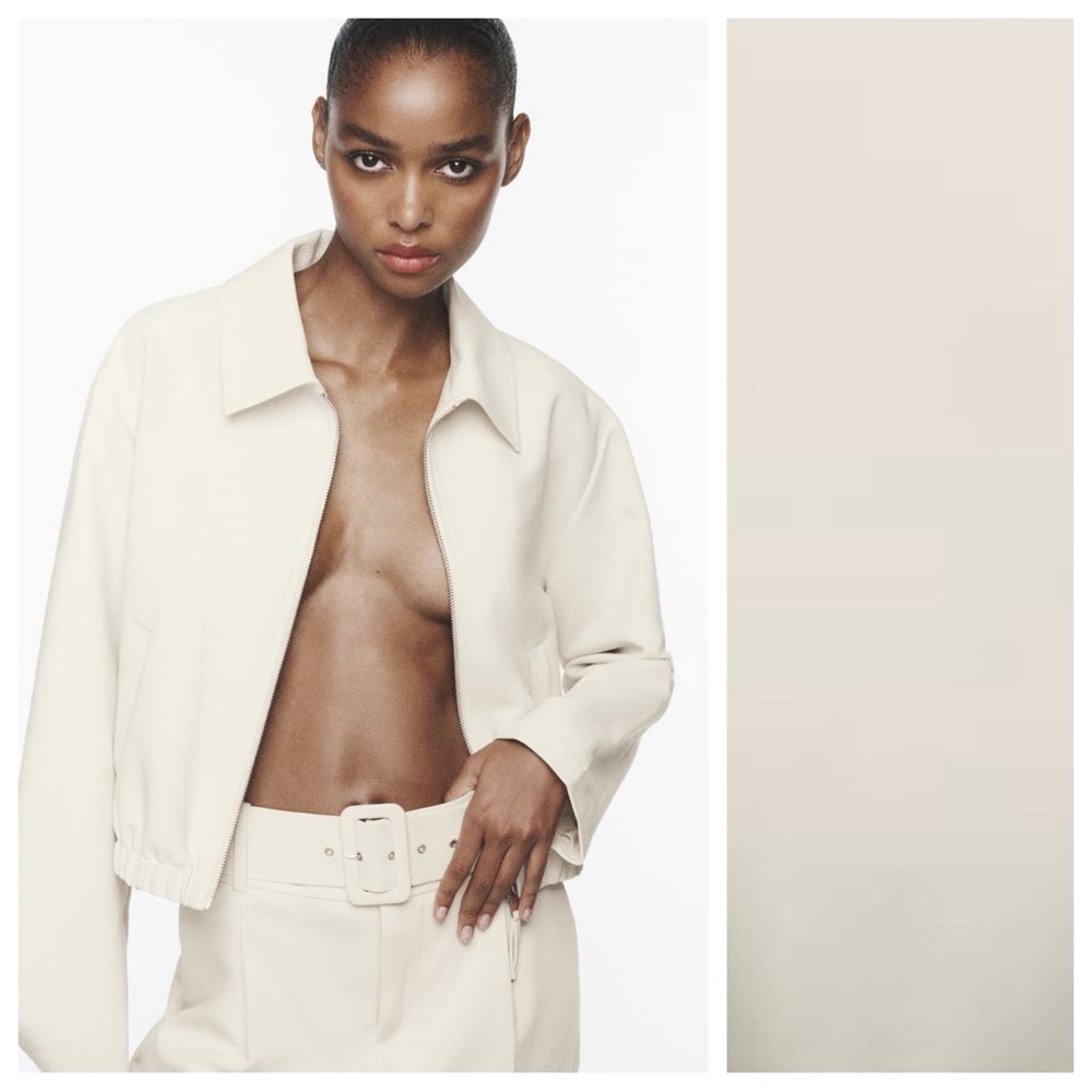 NWT. Zara Sand Viscose Blend Shirt Style Bomber Jacket. Size XL